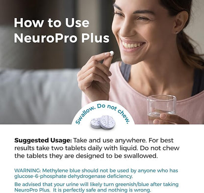Best 365 Labs NeuroPro+ Maximum Strength Mitochondria Health Tablets - Methylene Blue and Vitamin C - Fast Acting Neuro Support - Improve Focus and Memory - 60 Tablets