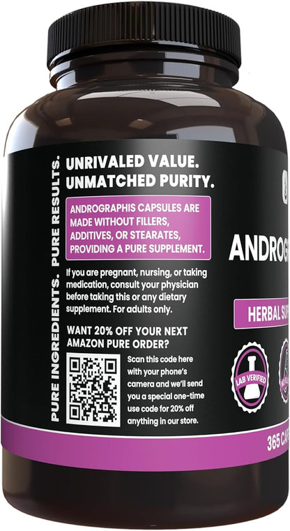 PURE ORIGINAL INGREDIENTS Andrographis Paniculata, (365 Capsules) Always Pure, No Additives Or Fillers, Lab Verified