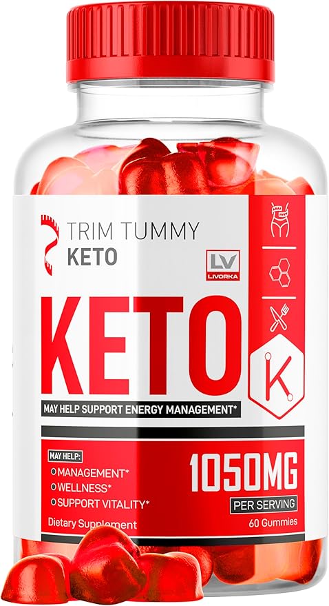 Trim Tummy Keto ACV Gummies 1050MG, Keto Apple Cider Vinegar - Advanced Formula, 60 Gummies for 1 Month