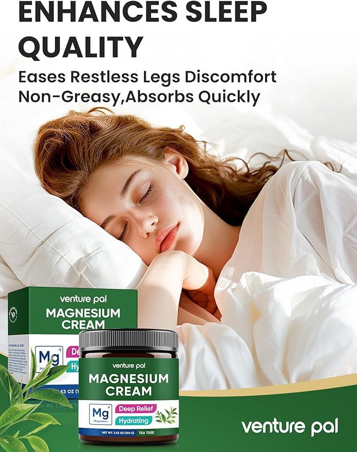 Venture Pal Magnesium Lotion, Topical Magnesium Cream for Sleep, Leg Cramps & Pain, Muscle Relaxation, Calm, Moisturizing Supplement with Coconut Oil, Shea Butter & Hyaluronic Acid, Safe for Kids