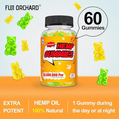 FUJI ORCHARD 36000mg Hemp Gummies High Potency - Hemp Gummies for Deep Bedtimes & Relaxation - Gominolas de aceite de Marihuana Natural para adultos - Sin Gluten y veganas - 60 unidades