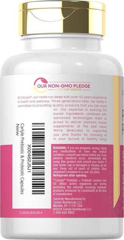 Carlyle Prebiotic and Probiotic for Women | 50 Billion Active Organisms Per Serving | 50 Capsules | Vegetarian Supplement for Women
