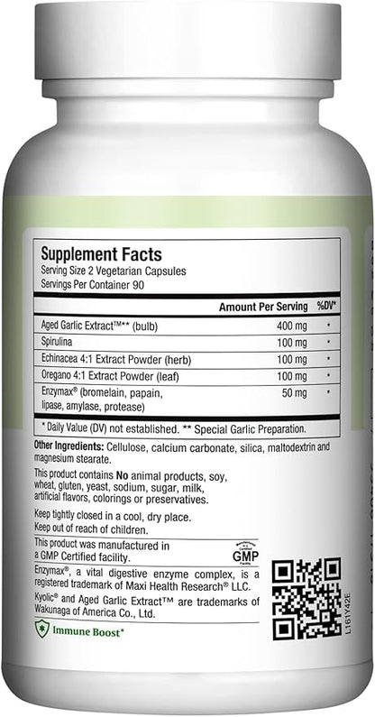 Maxi Health - Maxi Biotic Aged Garlic Extract Capsules (180 Count) | Kyolic Garlic Supplement with Spirulina, Echinacea, Oregano and Enzymax - Natural Antioxidant - Wellness Support