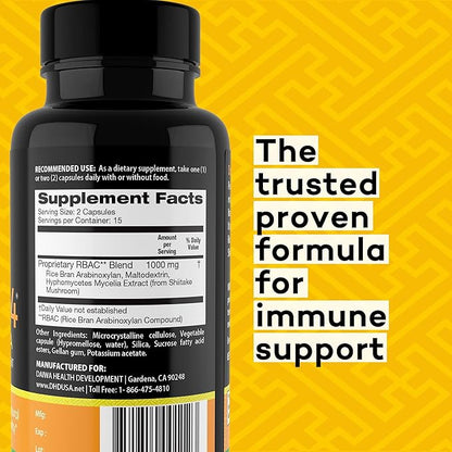 Daiwa PeakImmune4 Natural Immune Support Supplement with RBAC Rice Bran and Mycelia Extract from Shiitake Mushrooms - Ultra Strength