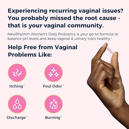 NewRhythm Women's Probiotics, Organic Cranberry for Women's Vaginal Health, 50 Billion CFU 18 Strains, Probiotics and Prebiotics, Support Digestive Health, 60 Vegan Capsules