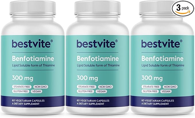 BESTVITE Benfotiamine 300mg (180 Vegetarian Capsules) (60x3) No Stearates - No Silicon Dioxide - Vegan - Non GMO - Gluten Free