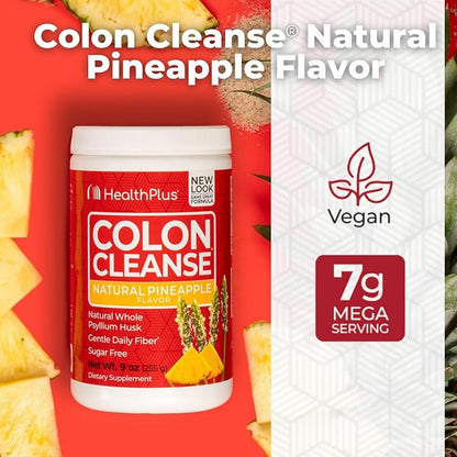 Health Plus Colon Cleanse - Natural Daily Fiber - No Artifical Flavors, Natural Sweetener, Gluten Free, Detox, Heart Healthy, Pineapple Flavor (9 Ounces, 36 Servings)