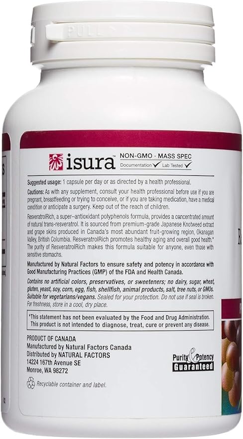 ResveratrolRich by Natural Factors, Super Strength Resveratrol Concentrate, Promotes Healthy Aging, 60 capsules (60 servings)