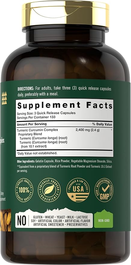 Tahoe Nutritionals Turmeric Curcumin Supplement | 2400mg | 400 Capsules | Extract Complex | Non-GMO, Gluten Free