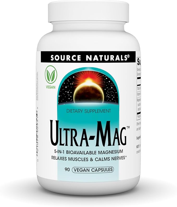 Source Naturals Ultra-Mag, Vegan Dietary Supplement, 5-in1 Bioavailable Magnesium, Relaxes Muscles & Calms Nerves*, Vegan Capsules (90)