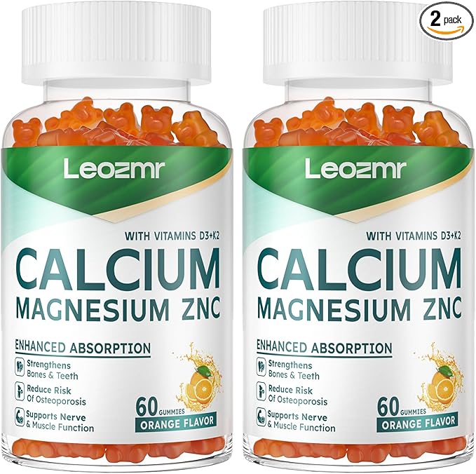 Calcium Magnesium Zinc Gummies with Vitamin D3 & K2 - High Potency Enhanced Absorption -120 Orange Gummies Flavored