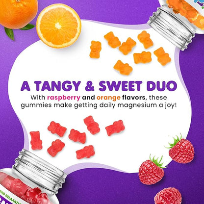 DR. MORITZ Calm Magnesium Gummies for Kids in Orange Flavor (120 Count) and Raspberry Flavor (120 Count) - Magnesium Citrate Supplements - No Sugar Added, Non-GMO
