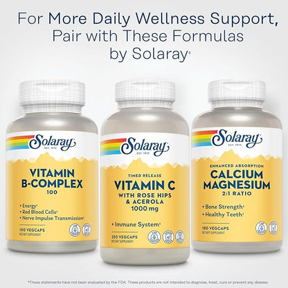 SOLARAY Calcium Magnesium Supplement, Magnesium & Calcium Supplements for Women and Men, 2:1 Ratio, Bone Health & Strength, Vegan, High Absorption, 60-Day Guarantee, 45 Servings, 180 VegCaps