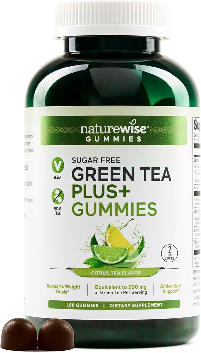 NatureWise Green Tea Gummies - Keto, Sugar Free - Supports Fitness Goals for Women & Men - 500mg Green Tea + Raspberry Ketones, Garcinia Cambogia - Vegan, No Gluten - 180 Count[3-Month Supply]