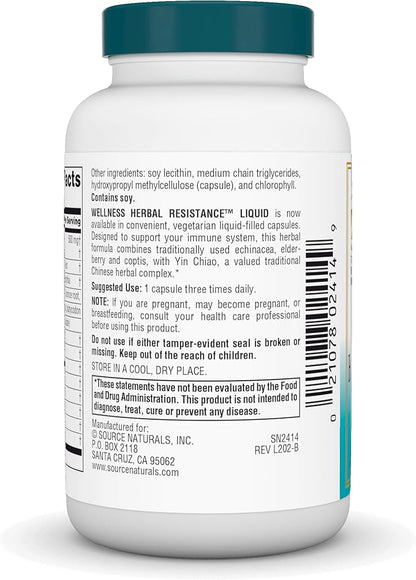 Source Naturals Wellness Herbal Resistance, Echinacea, Coptis & Yin Chiao Immune Support *- 60 Capsules