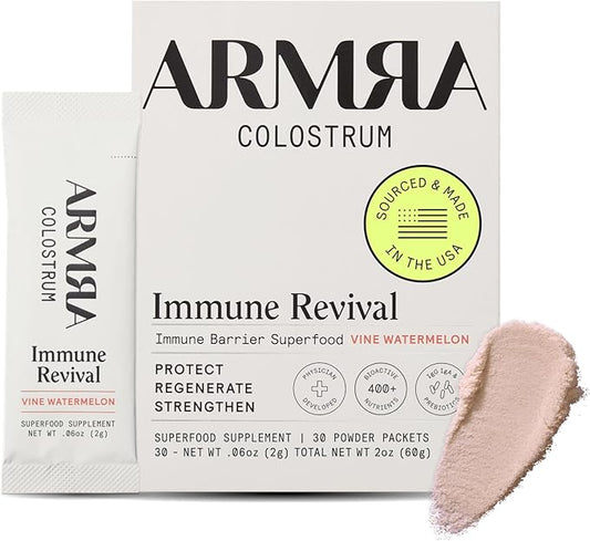 ARMRA Colostrum™ Premium Powder, Grass Fed, Gut Health Bloating Immunity Skin & Hair, Contains 400+ Bioactive Nutrients, Potent Bioavailable, Keto, Gluten & Fat Free (Vine Watermelon | 30 Servings)