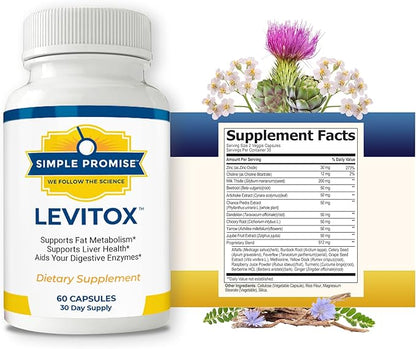 Simple Promise Levitox - Liver Detox Supplement with Milk Thistle, Dandelion Root and Artichoke Extract - Supports Liver Health, Metabolism and Digestion - 60 Capsules