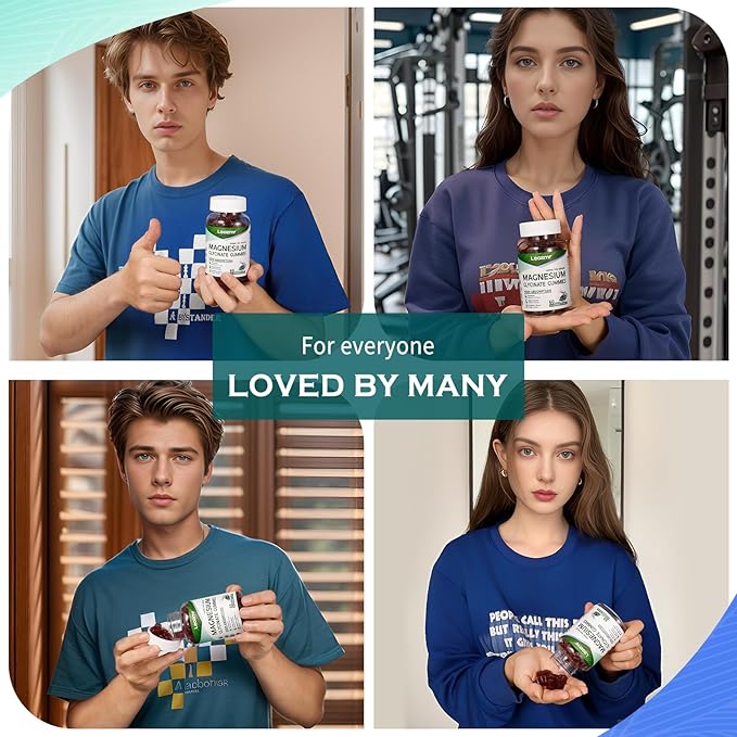 Magnesium Glycinate Gummies 1000mg - Sugar Free Magnesium Potassium Supplement with Vitamin D, B6, CoQ10 for Calm Mood & Sleep Support - 60 Blueberry Gummies