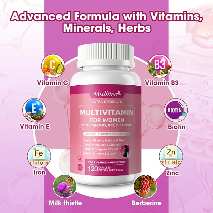 Multivitamin for Women-Hair, Skin and Nails Vitamins for Women-Methylated Multivitamin-Vitamins A,C,D,E, Biotin, Folic Acid-Bloom Energy and Help Focus-with 30+ Nutrients-120 Count