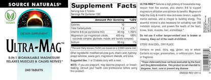 Source Naturals Ultra-Mag High-Efficiency Magnesium Complex - Maintains Muscle & Nerve Function - 240 Tablets