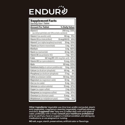 ENDUR-VM - WITHOUT IRON – Sustained-Release Daily Multi-Vitamin - Vitamin A, Vitamin C, Vitamin D, Vitamin E, Vitamin B12 - Zinc for Immune Health Support + Calcium & More - 60 Tablets