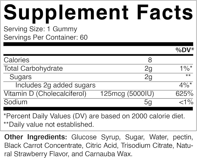 Vitamatic Vitamin D3 Gummies – 5000 IU Per Gummy | 60 Gummies per Bottle | Pack of 2 (Total 120 Count) Great Taste | Supports Bone, Teeth, Mood, Joint & Immune Health