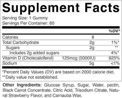 Vitamatic Vitamin D3 Gummies – 5000 IU Per Gummy | 60 Gummies per Bottle | Pack of 2 (Total 120 Count) Great Taste | Supports Bone, Teeth, Mood, Joint & Immune Health