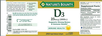 Nature's Bounty Vitamin D3-1000 IU, Rapid Release Softgels 250 ea (Pack of 2)