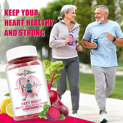 Beet Root Gummies - Beets Chewables for Heart & Circulation Support Nitric Oxide Energy Boost, Sugar Free Beet Gummies Supplement for Blood Pressure with Vitamin C D B12 Grapeseed Coenzyme Q10 60ct