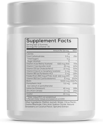 FLEUR Bloom & Glow Hair Skin and Nails Gummies, Hair Growth Supplement with Biotin & Inositol, Antioxidant Rich Vitamin A, C & E Gummies for Skin and Nail Repair, Sugar-Free, 60 Vegan Gummies