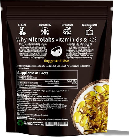 D3 K2, Vitamin D3 K2 Supplement Softgels, 2-in-1 Vitamin D3 K2 Supplement Softgel, 10000 Iu VIT D3 + 200 Mcg Vitamin K2, 300 Softgels/Pack (180)