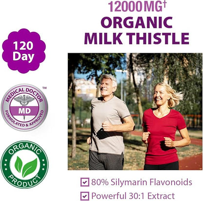 Lean Nutraceuticals Organic Milk Thistle Liver Cleanse Detox & Repair – 12000mg Milk Thistle Extract with Dandelion Root & Artichoke – Liver, Kidney & Gallbladder Support, 120 Vegan Capsules