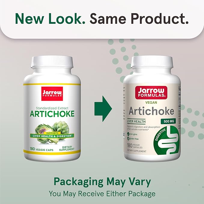 Jarrow Formulas Artichoke 500 mg - 180 Capsules - Standardized Extract - Supports Liver Health & Digestion - White 180 Servings