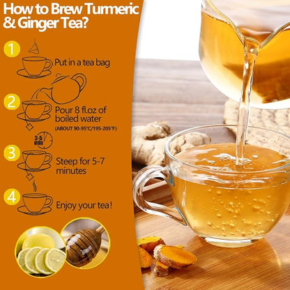 50 Premium Turmeric, Ginger, Cinnamon Blend Tea Bags, 100% Natural & No Additives & Caffeine Free.