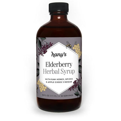 Hany's Harvest Elderberry Herbal Syrup – 16 fl oz | All-Natural Wellness Tonic, Apple Cider Vinegar, Raw Honey & Elderberry | Non-GMO, Gluten-Free, Handcrafted
