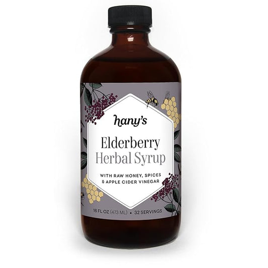Hany's Harvest Elderberry Herbal Syrup – 16 fl oz | All-Natural Wellness Tonic, Apple Cider Vinegar, Raw Honey & Elderberry | Non-GMO, Gluten-Free, Handcrafted