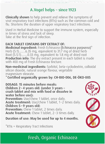 A.Vogel Echinaforce Junior Chewable Tabs | Organic Echinacea Tabs | Cold and Flu Symptoms Relief | Immune System Support | Children 2+ | 90Tabs