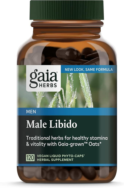 Gaia Herbs Male Libido - Herbal Supplement with Saw Palmetto, Horny Goat Weed, Maca & Oats - Supports Stamina, Vitality & Hormone Balance for Men - 120 Vegan Liquid Phyto-Capsules (30-Day Supply)