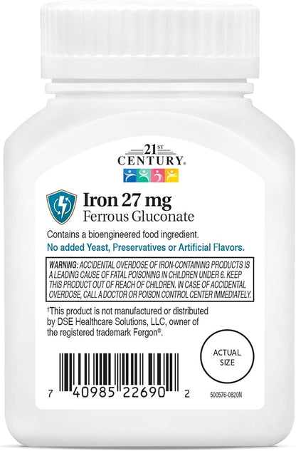 21st Century Iron 27 Mg Ferrous Gluconate Tablets, 110Count