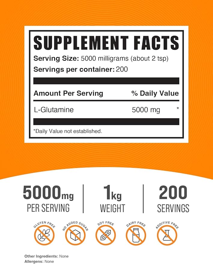 BulkSupplements.com L-Glutamine Powder - Glutamine Supplement, for Recovery & Gut Health - Unflavored & Gluten Free, 5g (5000mg) per Serving, 1kg (2.2 lbs) (Pack of 1)