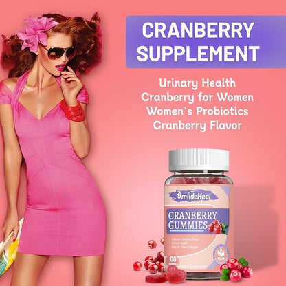 Cranberry Gummies 1000mg, Cranberry Supplements for Women, with D-Mannose 250mg, Womens Probiotic Gummies, Urinary Tract Health, Cranberry Flavor, NO GMOs, 60 Count (Pack of 2)