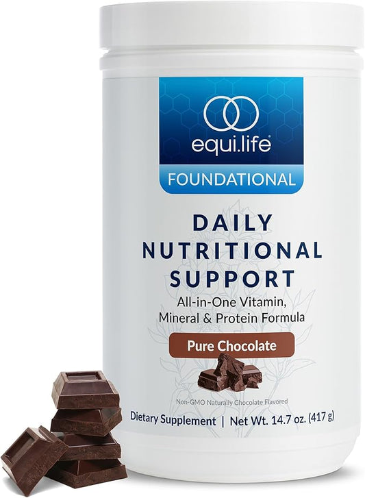 Equilife Daily Nutritional Support, All-in-one Multivitamin Meal Replacement, Pure Chocolate Flavor, with 15g Plant Protein, Supports Energy, Mood, Gut, and Skin Health (14 Servings Tub)