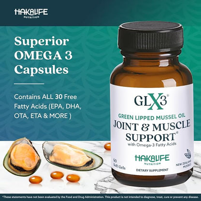 GLX3 Extra Strength Green Lipped Mussel Oil Capsules - Long-Lasting Joint Comfort Supplement - Support for Aches, Soreness - Naturally Rich in Omega 3 & Chondroitin Sulfate 6 Pack