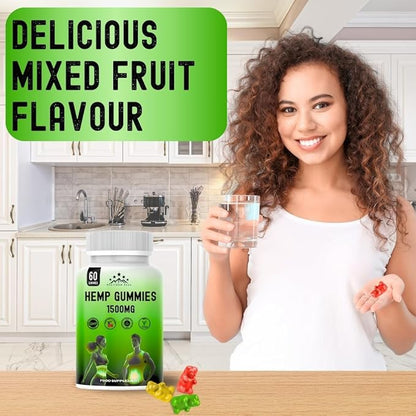 Hemp Gummies 1500mg | High Strength | Delicious Natural Fruit Flavour | Relaxation & Improve Sleep | Vegan & GMO-Free - 60 Gummies