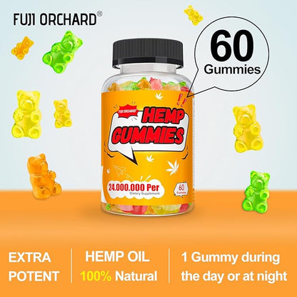 FUJI ORCHARD 24000mg Hemp Gummies High Potency - Hemp Gummies for Deep Bedtimes & Relaxation - Natural Hemp Oil Gummy for Adults - Gluten Free & Vegan - 60 Count