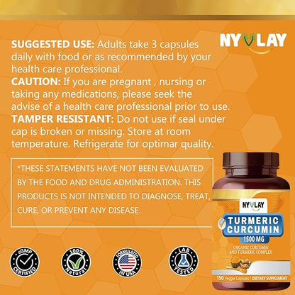 Turmeric Curcumin 1500 MG 150 Capsules | Dietary Supplement | Extra Strength Natural Formulation | Support Strength & Energy