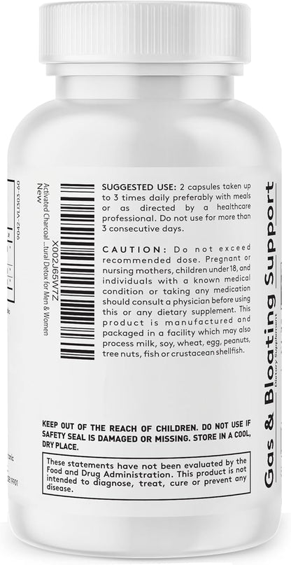 Youth & Tonic Activated Charcoal Pills for Bloating and Gas Relief to Soothe The Stomach and Digestive System Detox with Peppermint & Organic Coconut Oil, for Men & Women - 60 Liquid Capsules
