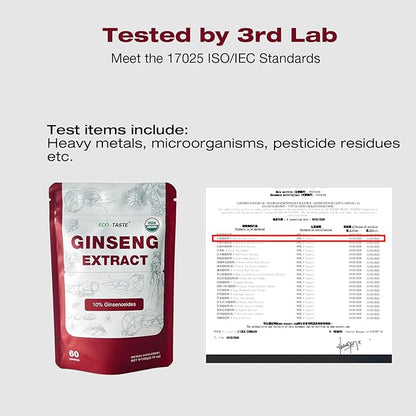 ECO-TASTE Ginseng Root Extract Powder-Korean Panax for Smoothies, Coffee or Drinks, 10% Ginsenosides, 60g (60 Servings)