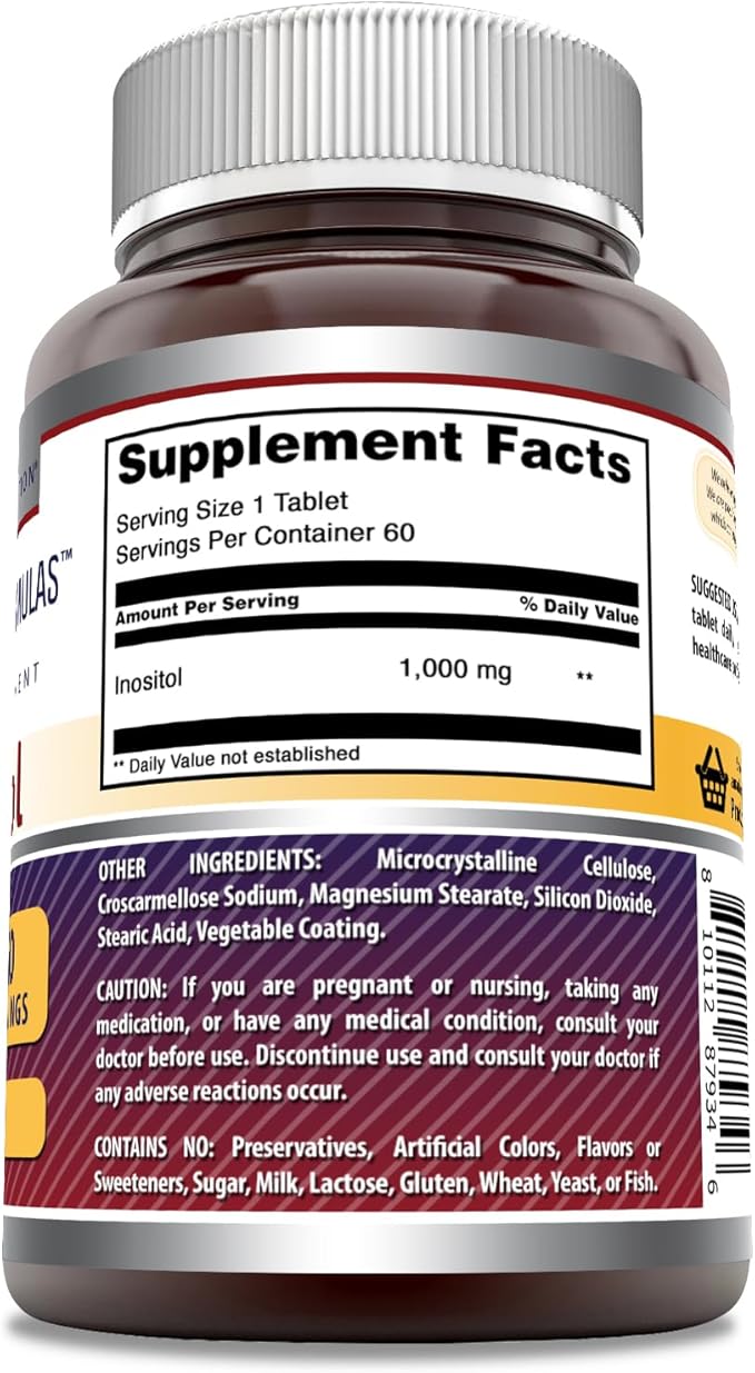 Amazing Formulas Inositol 1000 mg 60 Tablets | Vitamin B8 Supplement | Non GMO | Gluten Free | Made in USA