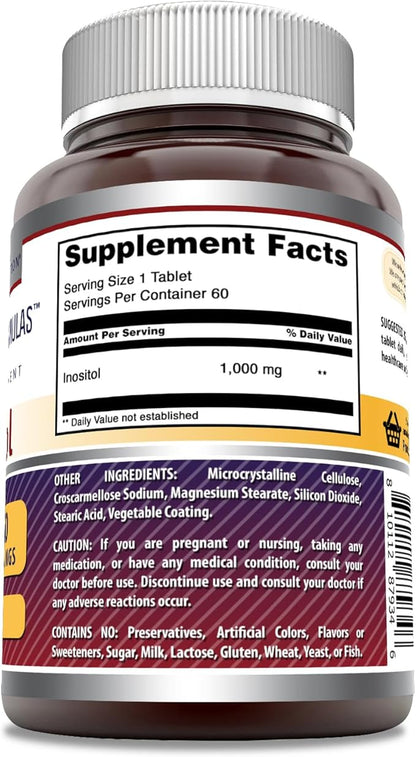 Amazing Formulas Inositol 1000 mg 60 Tablets | Vitamin B8 Supplement | Non GMO | Gluten Free | Made in USA